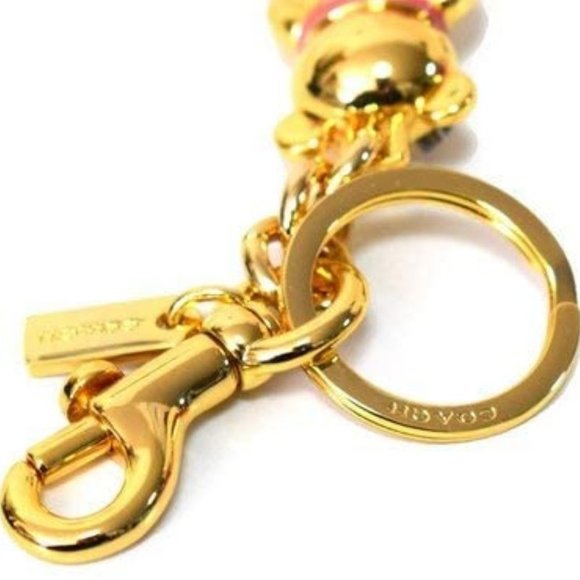 NWT Coach Key chain  Bag Purse Charm Fob Bear Gold 3D Heavy Pink Rhinestone Star - Picture 4 of 4